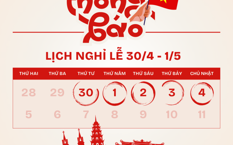 Thông báo nghỉ Lễ 30/4 và 1/5 năm 2025