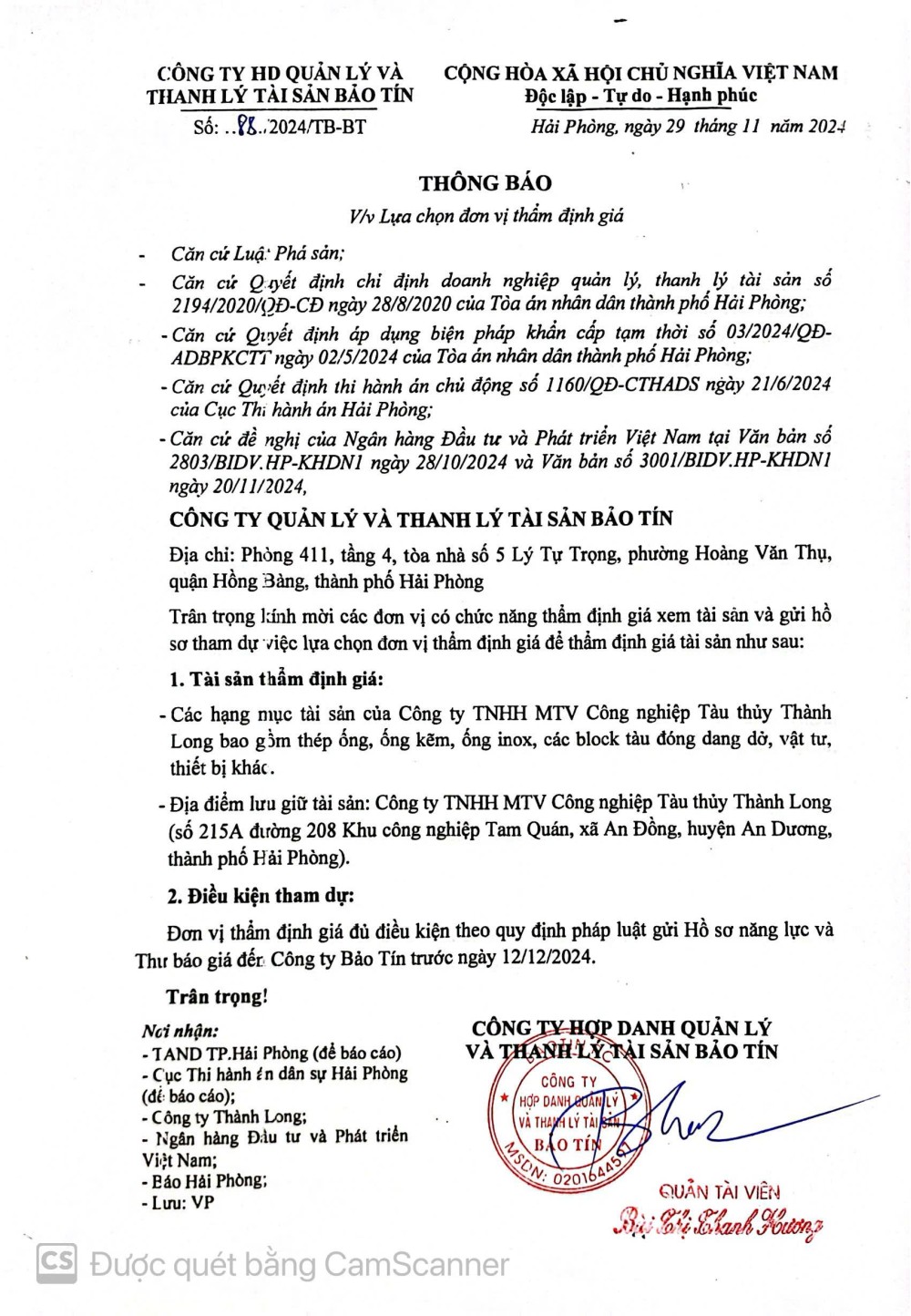 THÔNG BÁO LỰA CHỌN ĐƠN VỊ THẨM ĐỊNH GIÁ NGÀY 28/07/2026 (LẦN 4)